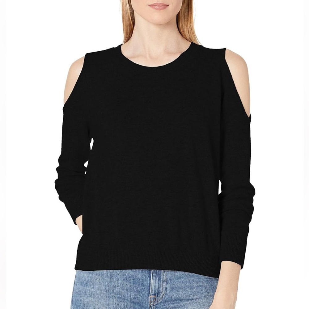 Peck&Peck Aqua Cashmere Women's Black Circle Arm Cutout Crewneck Cashmere. Sz L
